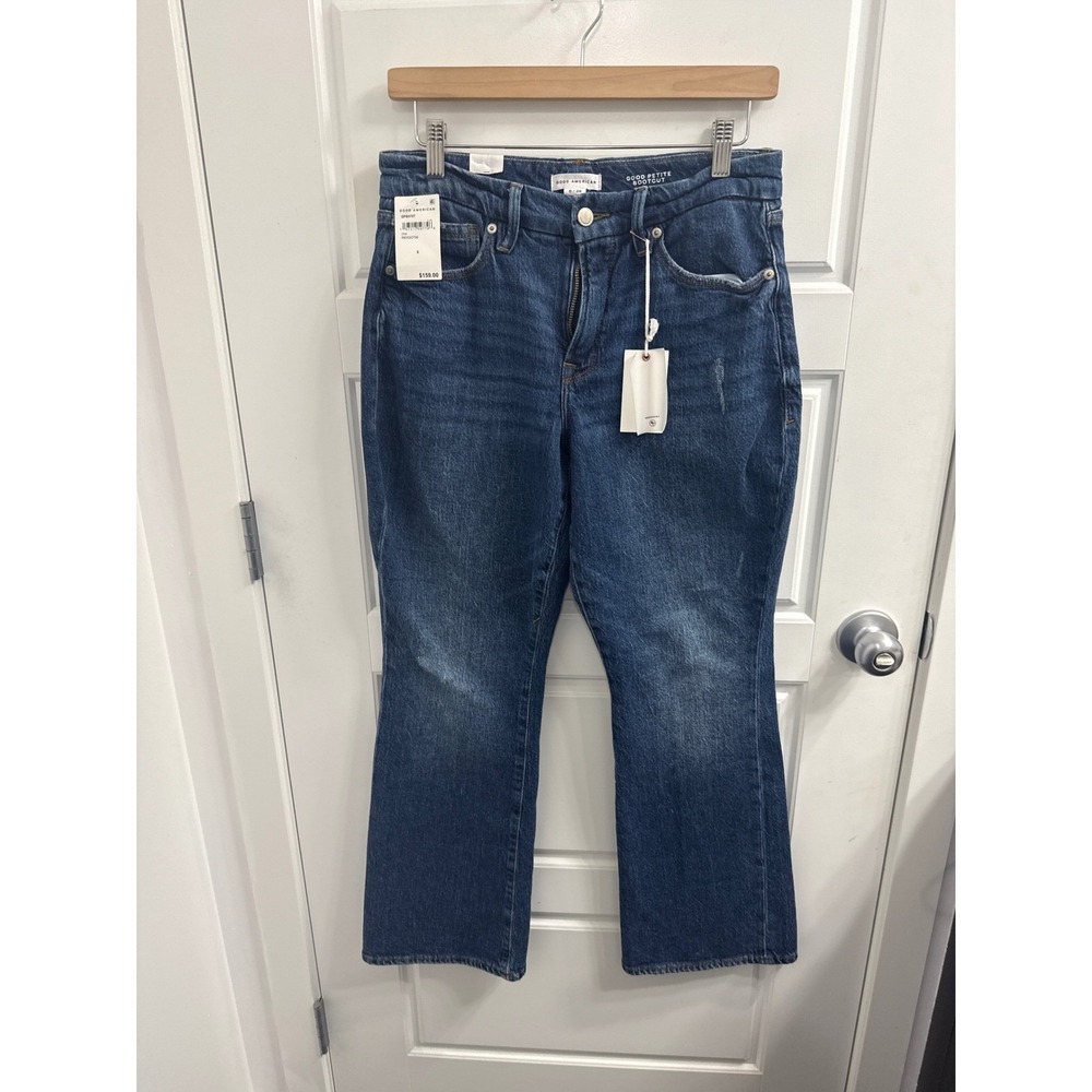 Good American Good Petite Bootcut Jeans Mid Rise Indigo Blue Size 6/28‎ NWT
